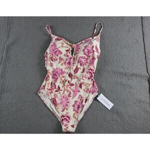 New Seafolly Swimwear 10 Floral Print Silk Road Drawstring Keyhole One Piece